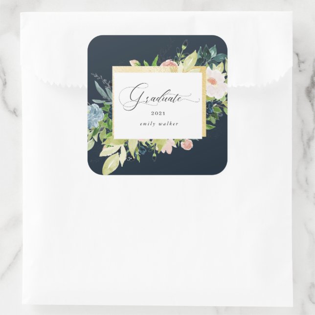 Sticker Carré Graduation Florale Bleue De Minuit (Sac)