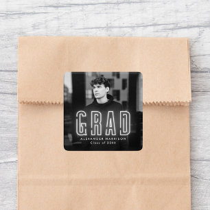 Sticker Carré Graduation moderne en néon blanc