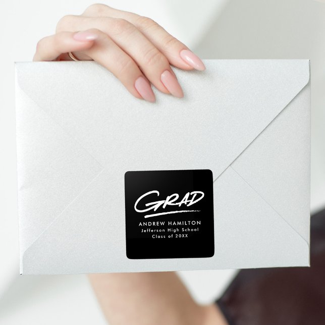 Sticker Carré Graduation moderne en pointillé noir et blanc (Créateur téléchargé)