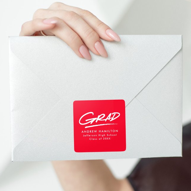 Sticker Carré Graduation moderne en pointillé rouge pâle (Créateur téléchargé)