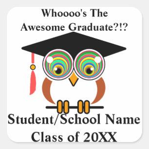 Sticker Carré Graduation Owl Fun, Colorful, Personnaliser gratui