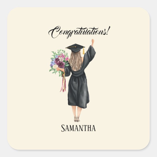 Sticker Carré Graduation personnalisée de l'aquarelle (8) (Devant)