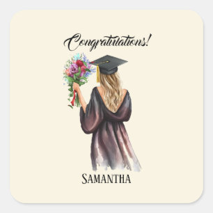 Sticker Carré Graduation personnalisée en aquarelle (11)