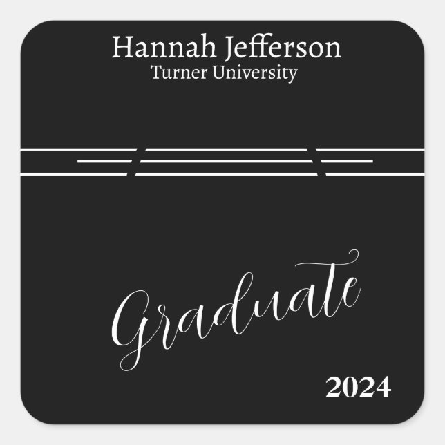 Sticker Carré Graduation photo moderne en noir et blanc (Devant)