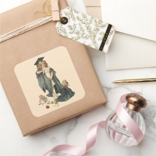 Sticker Carré Graduation vintage, Fille portant un Casquette et 