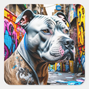 Sticker Carré Graffiti Street Art Pitbull