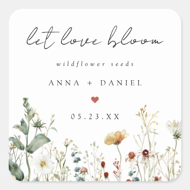 Sticker Carré Graines de fleurs sauvages Boho Cadeau de mariage (Devant)
