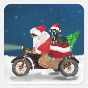 Sticker Carré Grand chien Dane Noël Père Noël