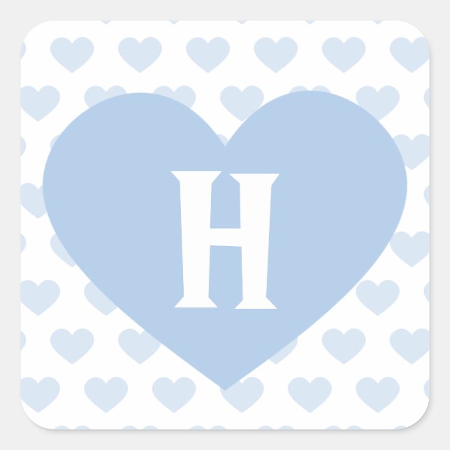 Sticker Carré Grand Coeur bleu clair - Monogramme (Devant)