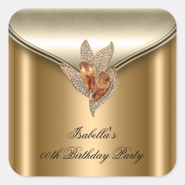 Sticker Carré Grand Elégant bronze Brown or fête d'anniversaire (Devant)