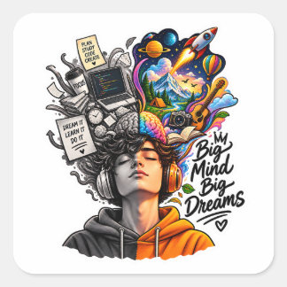 Sticker Carré Grand Esprit Grands Rêves Inspiration Créative Vis