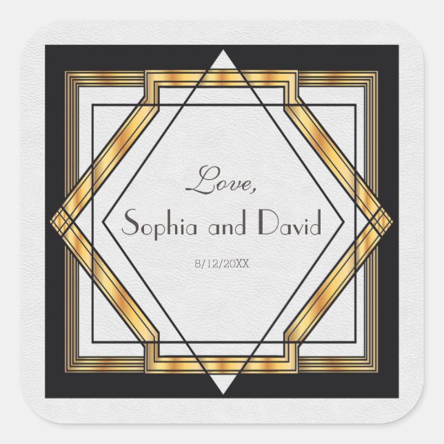 Sticker Carré Grand Mariage Gatsby Gold White Art Déco (Devant)