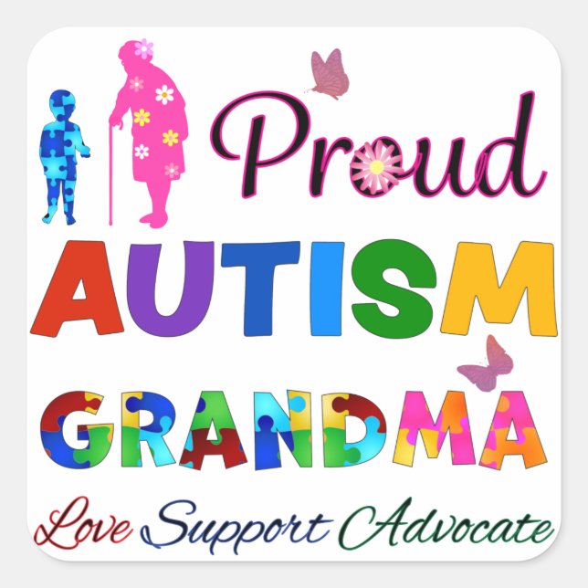 Sticker Carré Grand-mère de l'autisme fier (Devant)