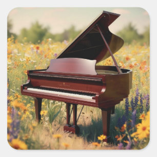 Sticker Carré Grand piano dans un champ floral