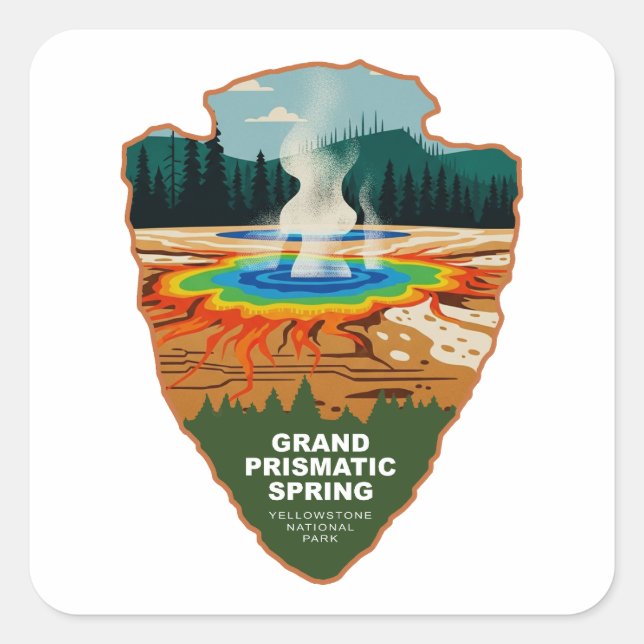 Sticker Carré Grand Prismatic Spring Yellowstone Flèche (Devant)