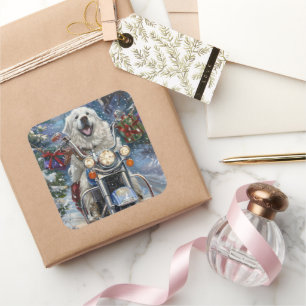 Sticker Carré Grand Pyrénées Chien équitation Moto Noël