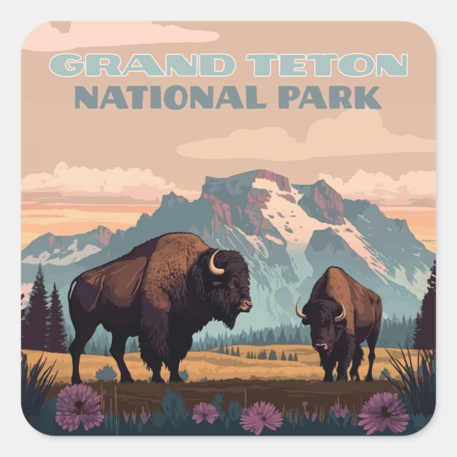 Sticker Carré Grand Teton National Park Jackson Wyoming Mountain (Devant)