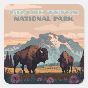 Sticker Carré Grand Teton National Park Jackson Wyoming Mountain