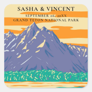 Sticker Carré Grand Teton National Park Mariage Retro