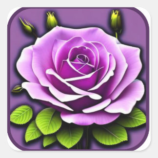 Sticker Carré Grande Belle Rose Violette Art Détaillé