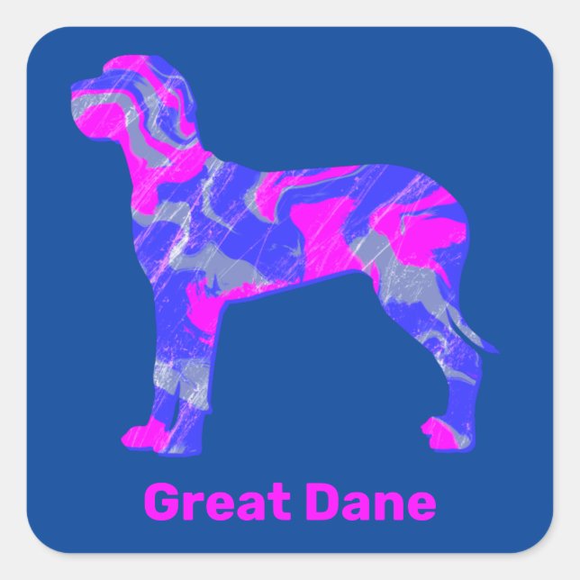 Sticker Carré Grande Dane Chien Silhouette Fou Rose Hot (Devant)