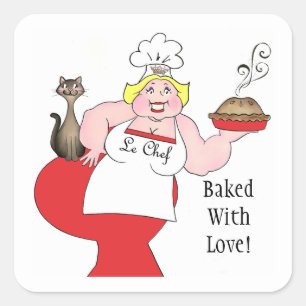 Sticker Carré Grande Fille Amusante "Baked With Love !" Autocoll