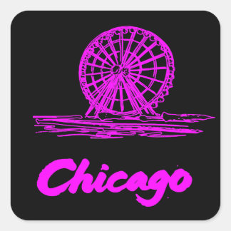Sticker Carré Grande Roue Navy Pier Chicago Néon Rose