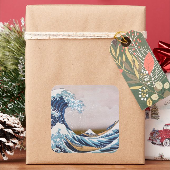 Sticker Carré Grande vague du tsunami Kanagawa Japon par Hokusai (vacances)