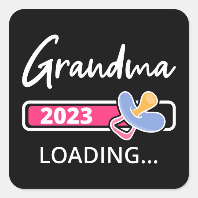 Sticker Carré Grandma 2023 Chargement I - Promu À Grand-Mère (Devant)