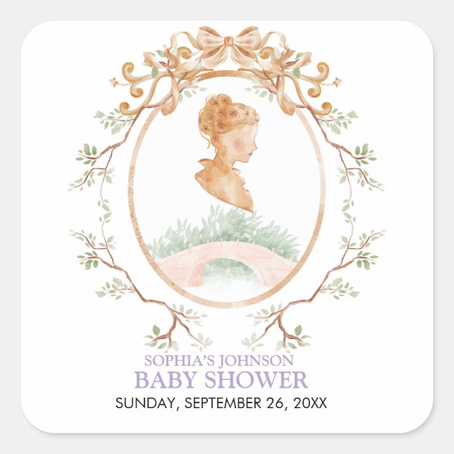 Sticker Carré Grandmillennial Wisteria Baby Shower (Devant)