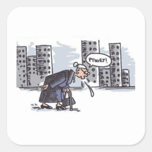 Sticker Carré Granny Spitting! ville avec mot carré gros autocol