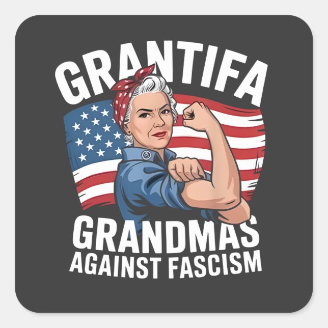 Sticker Carré Grantifa Grandma Against Facism No King USA  (Devant)