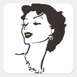 Sticker Carré Graphique français noir et blanc de visage vintag
