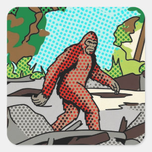 Sticker Carré Graphisme de bande dessinée de forêt de Sasquatch