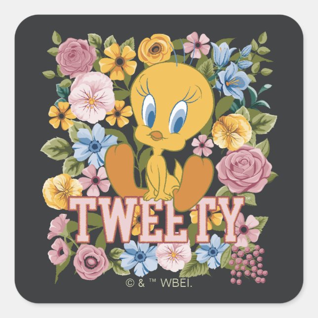 Sticker Carré Graphisme de broderie florale TWEETY™ (Devant)