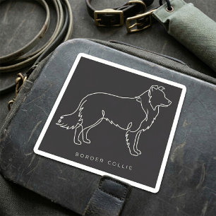 Sticker Carré Graphisme de chien en ligne minimaliste Border Col
