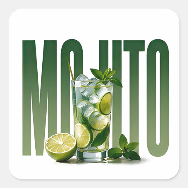 Sticker Carré Graphisme éditorial de cocktail de luxe Mojito (Devant)