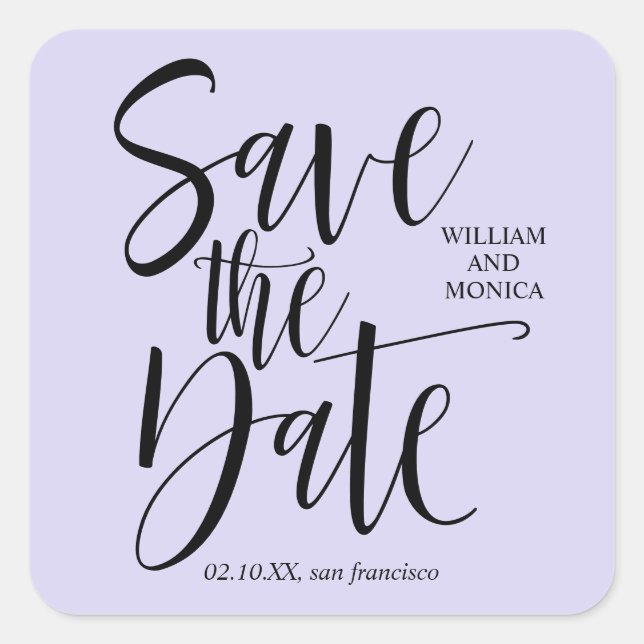 Sticker Carré Gras Calligraphie Black Lavender moderne mariage (Devant)