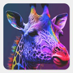 Sticker Carré Gras coloré arc-en-ciel Giraffe Cute Zoo Animal