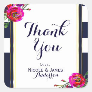 Sticker Carré Gras Floral Bleu & Or élégant Classy Moderne