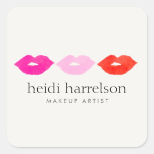 Sticker Carré Gras lèvres Trio Aquarelle maquillage Artiste Beau