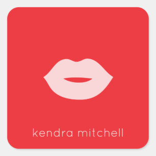 Sticker Carré Gras minimaliste Lèvres rose Logo Artiste maquilla