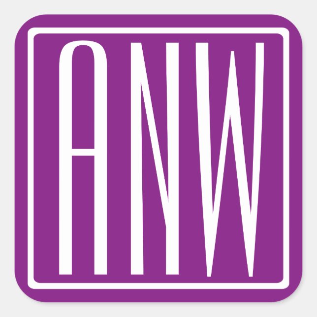 Sticker Carré Gras moderne 3 initiales Monogramme | Blanc et pou (Devant)