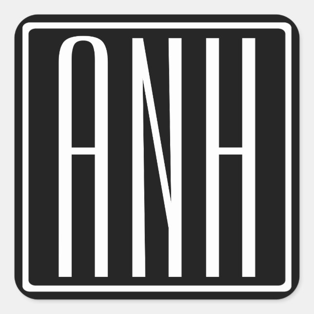 Sticker Carré Gras moderne 3 initiales Monogramme | Blanc sur no (Devant)