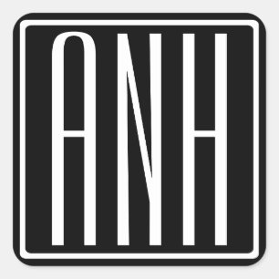 Sticker Carré Gras moderne 3 initiales Monogramme   Blanc sur no