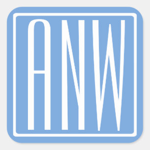 Sticker Carré Gras moderne 3 initiales Monogramme   Bleu doux