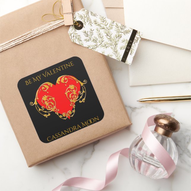 Sticker Carré Gras Romantique Saint Valentin Rouge Goth Coeur (Cadeaux)