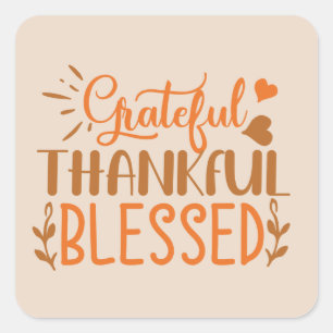 Sticker Carré Grateful Thankful Mot-art Thanksgiving