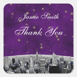Sticker Carré Gratitude NYC Skyline gravée 2 Étoile Violette Or