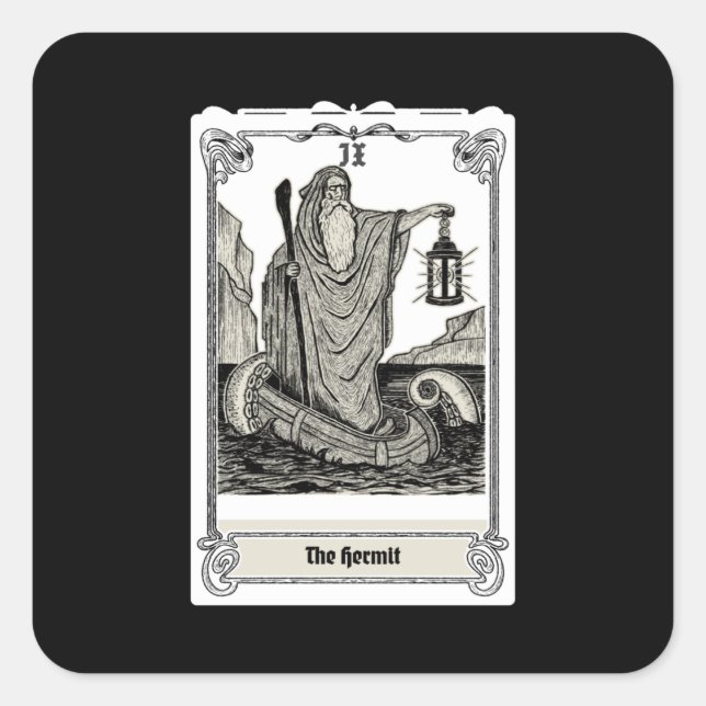 Sticker Carré gravure tarot The Hermit IX (Devant)